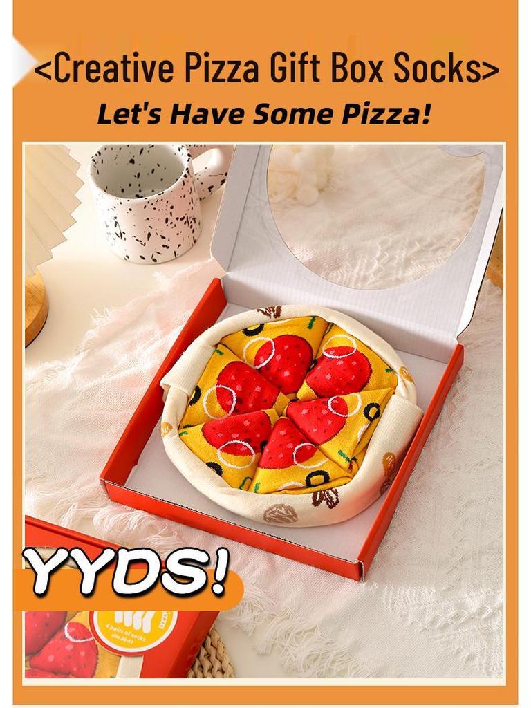 Женские носки с пиццей в подарочной коробке - Влагоотводящие, устойчивые к запаху, из чистого хлопка до середины икры для Хэллоуина, Рождества и многого другого