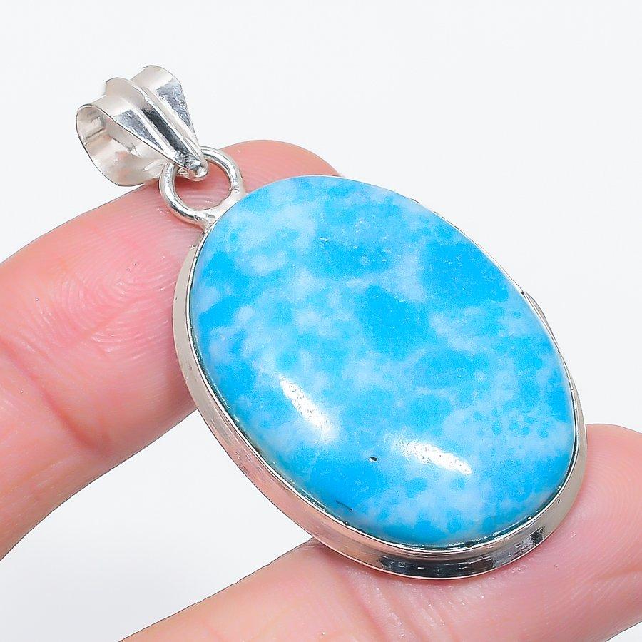 Natural Larimar Gemstone Handmade 925 Sterling Silver Jewelry Pendant 1.97" O2u08