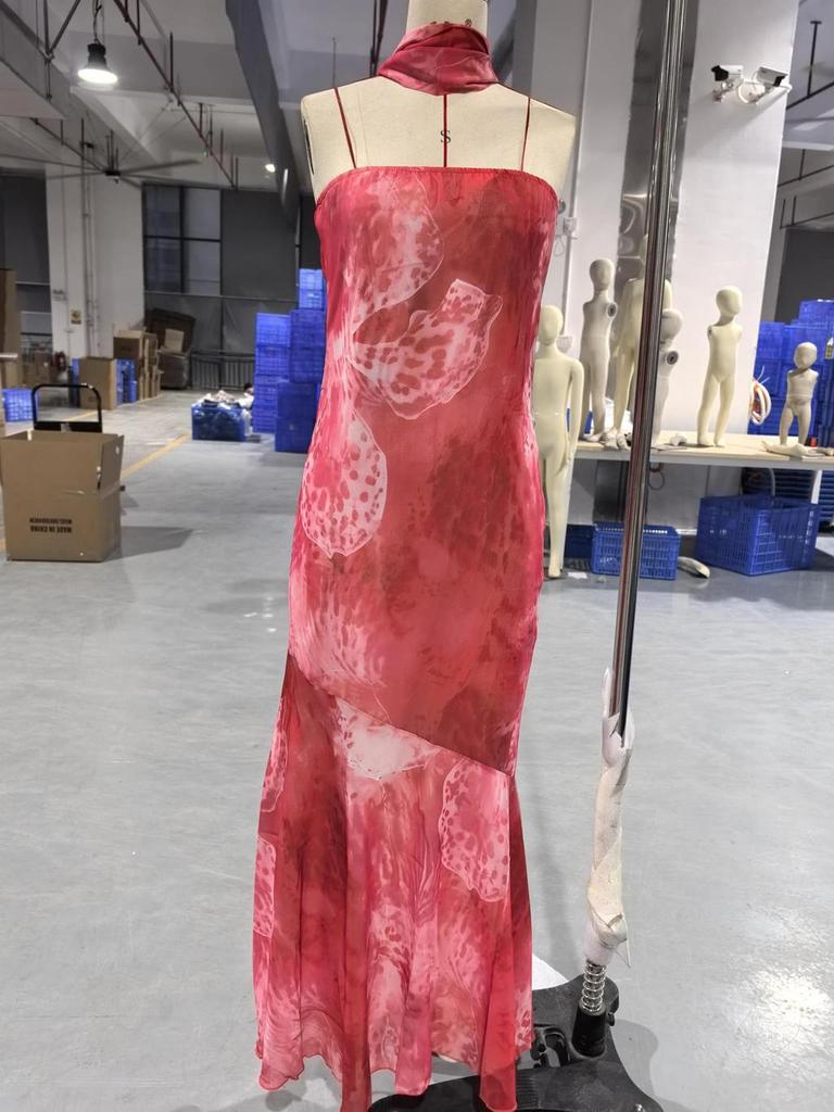 French Floral Chiffon Maxi Dress With Zipper For Summer Beach Vacation