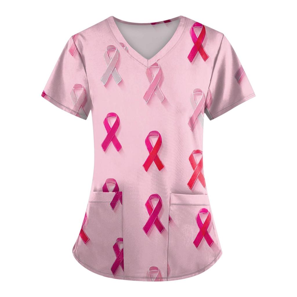 Women's Fashion V-Neck Short Sleeve Overalls With Pockets Printed Tops  Clothes