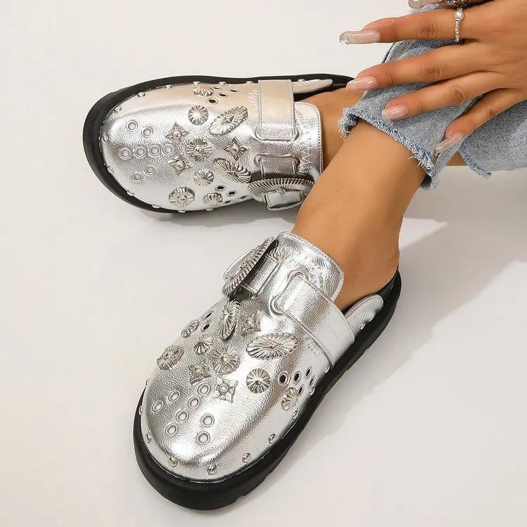 Модная обувь для женской 35 42 Уличные панк-тапочки Новая горячая распродажа Модная отделка Кожаная обувь Весенняя распродажа Удобная повседневная обувь