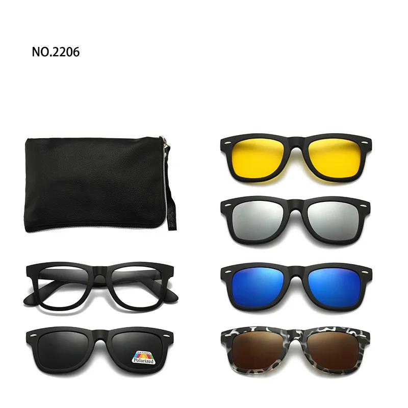 6 In 1 Spectacle Frame Men Women With 5 Pcs Clip On Polarized Sunglasses Magnetic Glasses Male Computer Optical 2201