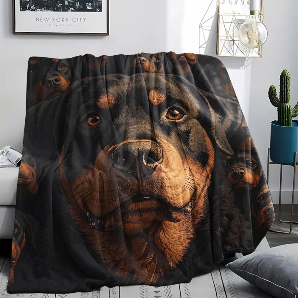 Black Rottweiler,pattern Flannel Blanket, High quality Comfortable for All Seasons, Home Decor, Warmth and Comfort, Perfect for Gifts.