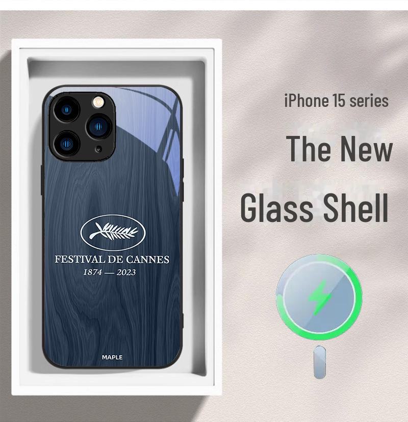 Wood Grain Magnetic Phone Case for Apple 13, 12mini, iPhone 11, 14/15 Pro. Silver Cannes Design, Anti-drop and Simple.