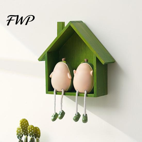 Bedroom Wall Decor Wood House Display Shelf, Mounted Decorative Floating Small Shelf Toys Dolls Organizer for Entryway, Living Room, Nursery