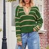 Женский свитер Модный пэчворк Полосатый лацкан Мешковатый свитер большого размера с длинными рукавами