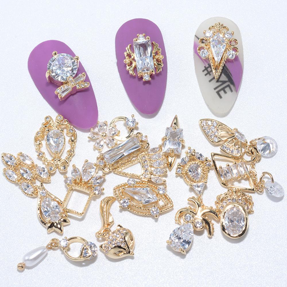 Manicure Accessories Butterfly Flower Metal Nail Jewelry Nail Zircon Nail Rhinestones Pendant Chain