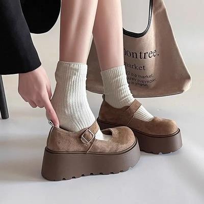 Хаки Туфли женские в корейском стиле Мокасины с круглым носком на среднем каблуке Удобные и элегантные Y2k Весенняя мода Женские туфли-лодочки