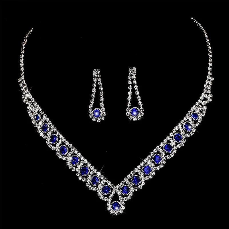 Necklace Earrings Set European and American Rhinestone Bridal Jewelry Chain Diamond Banquet Set Chain Two-piece Set