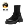 Модные женские осенне-зимние новые модные универсальные толстые подошвы на высоком каблуке эластичные короткие сапоги 2024 женские круглые ретро-ботфорты