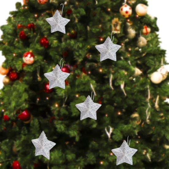 6 шт., рождественские пятиконечные праздничные подвесные украшения со звездой, многоразовый декор, елка, блестящий порошок, звездный орнамент