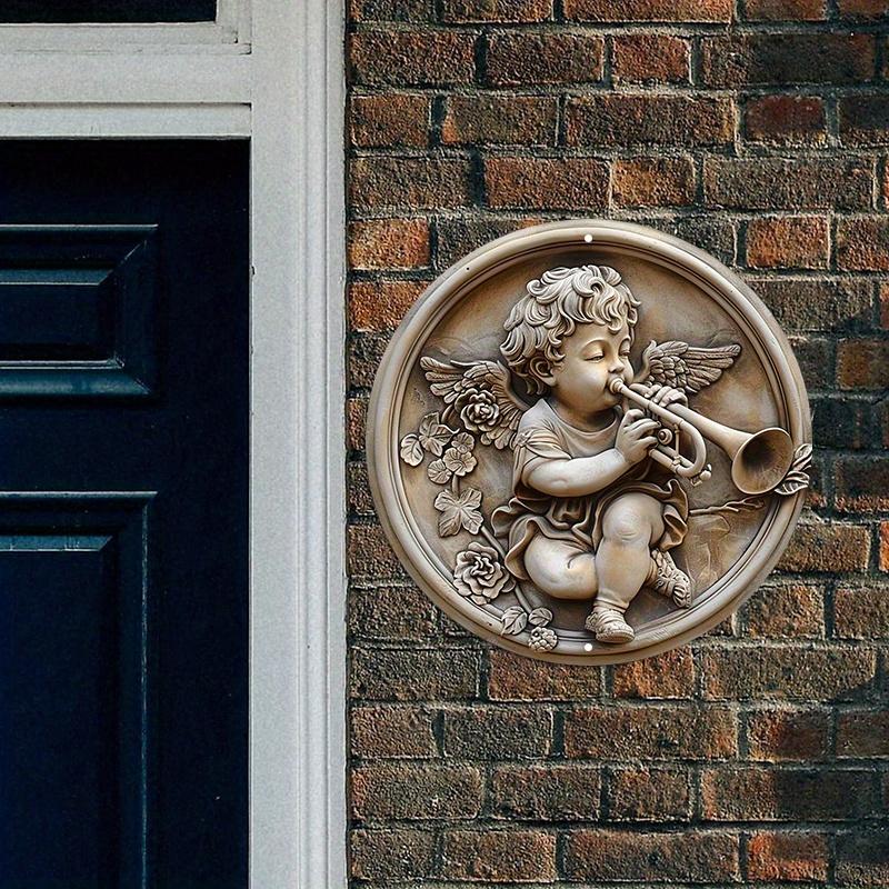 3D рельефный ангел, играющий на трубе, деревянный знак, подходит для гостиной, стены, украшения дома, забавного декора, в качестве подарка