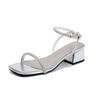 Fashion Single Crystal Band Sandals Women Med-high Heels Summer Shoes Silver Leather Ankle Strap Gladiator Sandalias Mujer Party Shoes