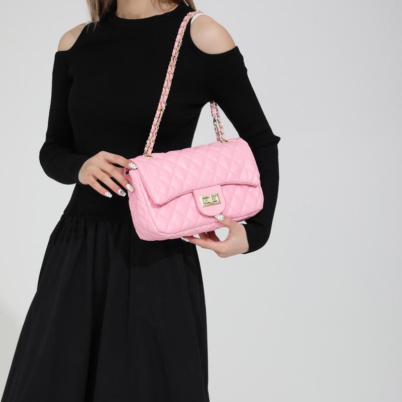 Модная женская сумка кроссбоди и на плечо с вышивкой аргайл, текстурированная - Большая вместимость, Дизайн с цепочкой ручной работы