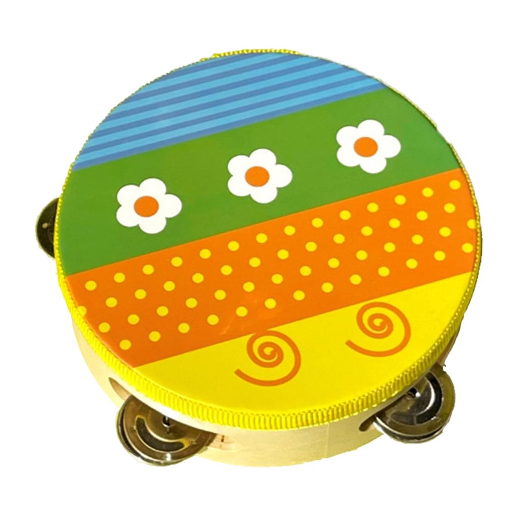 Wooden Tambourine Cute Cartoon Handheld Drum Bell Kid Educational Toys for Dancing Game Percussion Musical Instrument