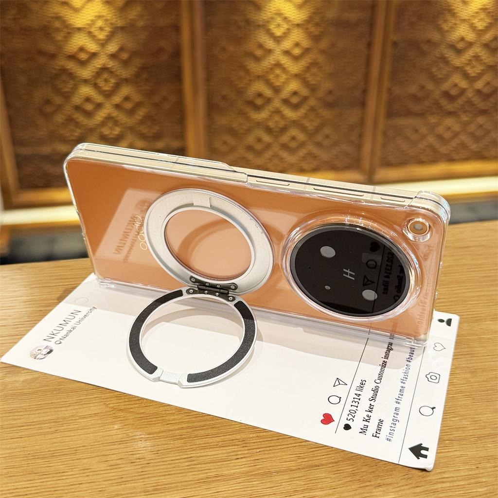 Чехол для Oppo Find N6 Жесткий ПК Прозрачная средняя петля Вращающееся кольцо-подставка Магнитная защитная задняя крышка для корпуса Find N6
