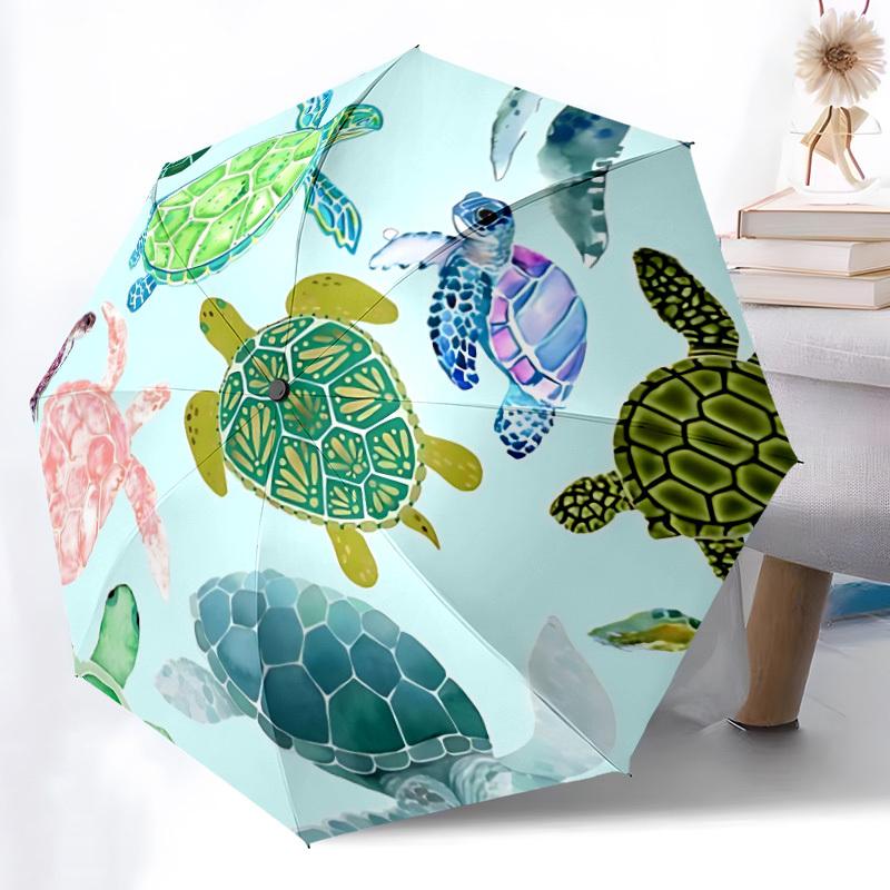 1pc Sea Turtle Print Folding Umbrella | Elegant Design, Fashionable Accessory, Durable Construction, Sturdy Ribs yy251107031
