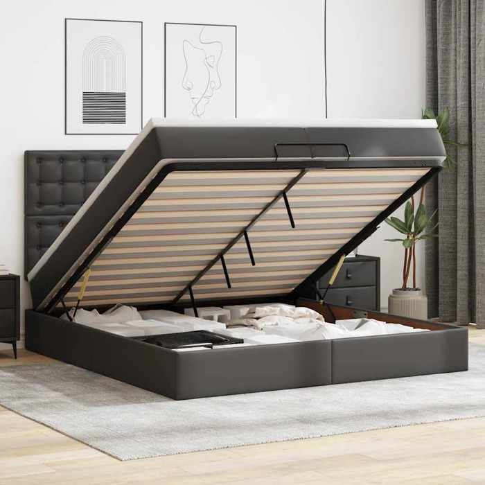 VidaXL Ottoman Bed Frame with Mattress Black 200x200 Cm Faux Leather 3313021