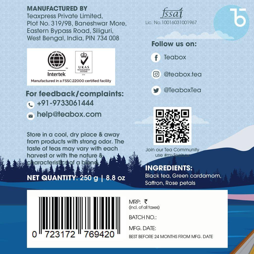 Кашмирский чай с Розой и Шафраном (250 г), Kashmiri Kesar Gulab Chai,  Teabox