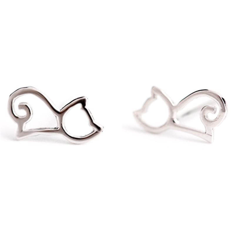 Милые женские и девчачьи милые серебряные серьги-гвоздики в виде животных, серьги-гвоздики в виде кошки, ювелирный подарок