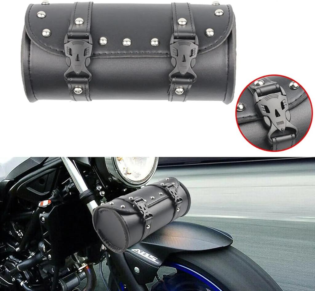 Motorcycle Tool Bag PU Leather Handmade Motorcycle Fork Bag Roll Waterproof Durable Storage Tool Pouch with Straps for Men Women