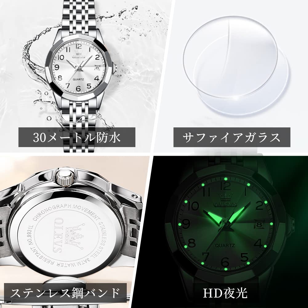 OLEVS Quartz Easy to Japanese Date Luminous Day White Women's Watch, Popular, Use, Waterproof, Business, Movement, Display, Hands, Valentine's Gift,