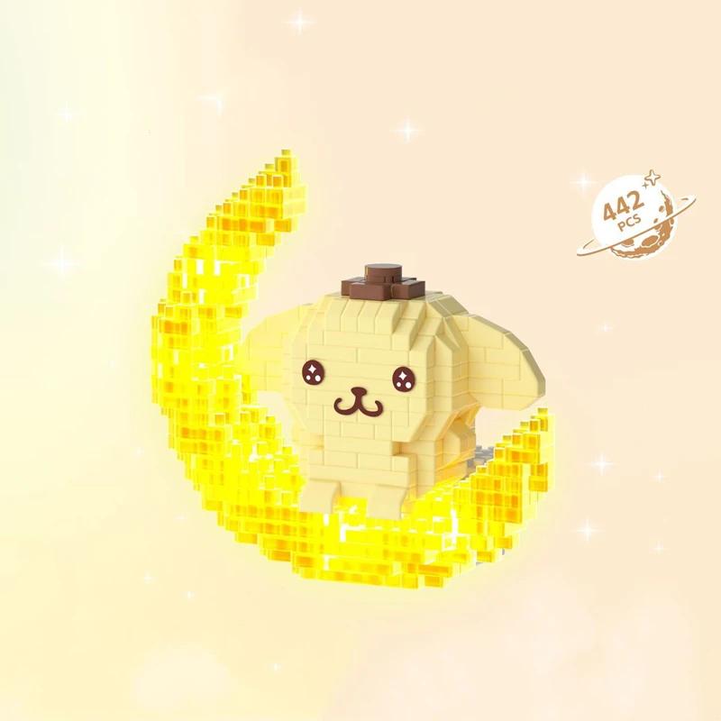 Лунные Строительные Блоки Светящиеся Cinnamoroll mymelody Kuromi Pompom Purin Модель для Сборки Кавайная Детская Игрушка Подарок на День Рождения