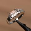 Women's 925 Sterling Silver Ring Pink Morganite Emerald Cut Gemstone For Engagement & Anniversary Wear Statement Band