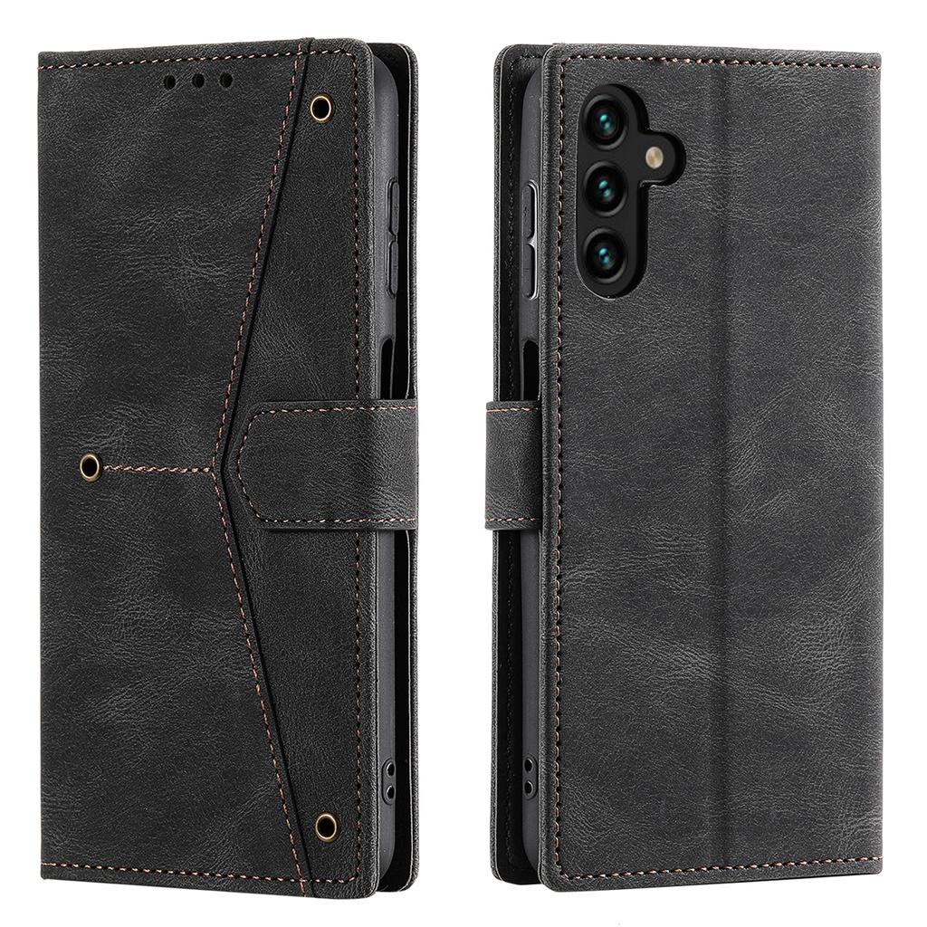 For Samsung Galaxy S26+ Leather Case Splicing Stitching Wallet Phone Cover with Wrist Strap