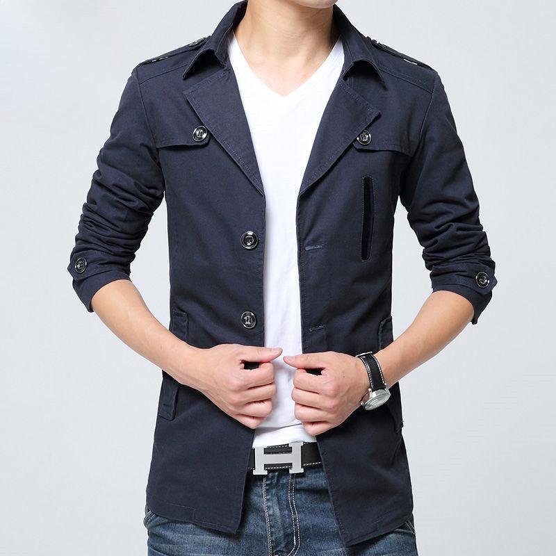 Men's Trench Coat Autumn and Winter Medium and Long Slim-fitting Fleece Thickened Winter Top Jacket