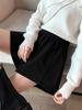 Женские черные шерстяные шорты А-силуэта с высокой талией и широкими штанинами - повседневная одежда для осени/зимы