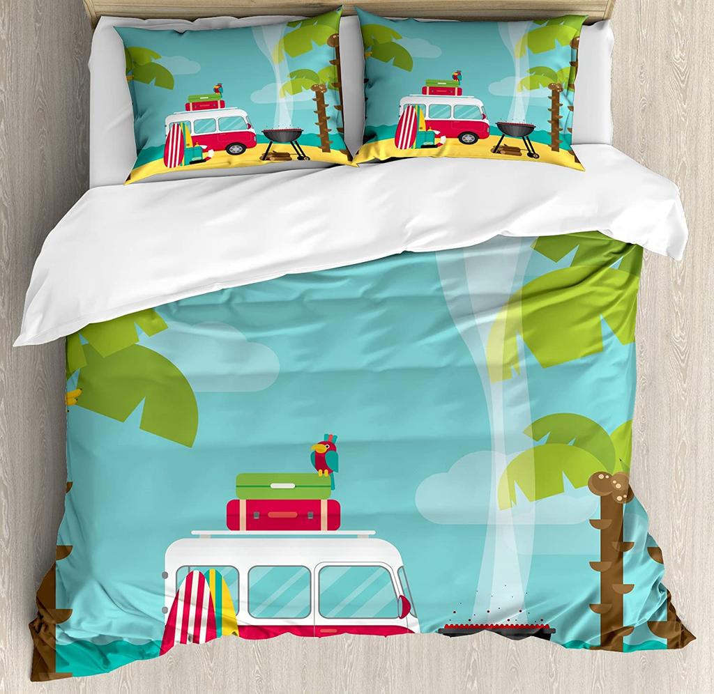 Surf Bedding Set For Bedroom Bed Home Hippie Classic Old Bus with Surfboard Freedom Holida Duvet Cover Quilt Cover Pillowcase