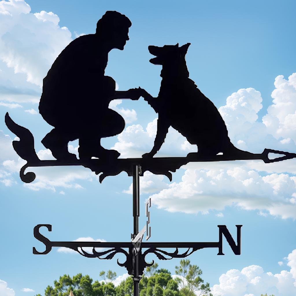 Metal Weather Vane Ornaments Suitable for Gardens Roofs Man and Dog Designs Iron Construction Wind Direction Indicators