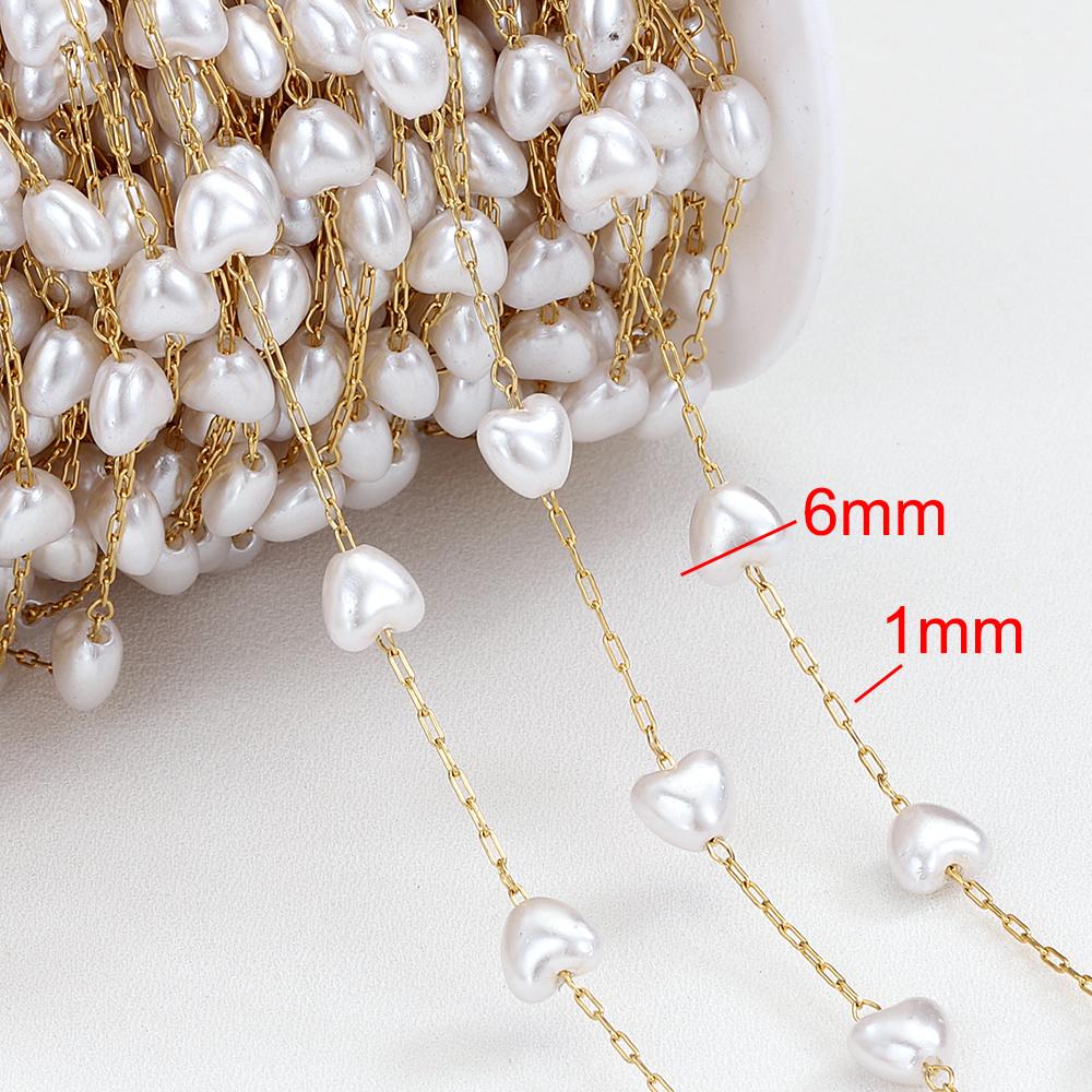 2meters 1meter Stainless Steel Imitation Pearl Beads Chain Love Heart Beaded Necklace Bracelet Chain for Jewelry Making DIY