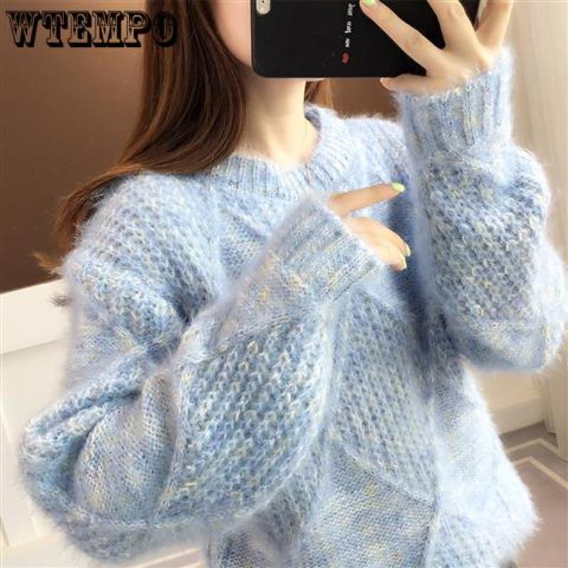 Women's Round Neck Sweater Autumn/winter Korean Version Pullover Loose and Lazy Base Knit Sweater Top Sweater Winter