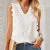 Women's Fashion Sleeveless Floral Printed Blouse Solid Color V-Neck Crochet Lace Casual Tank Top