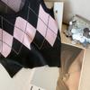 Autumn Fashion Casual Argyle Knitted Sweater Vest Women Winter Retro Sleeveless Pullover Sweater Women Waistcoat  Round Neck Knitwear Vests 24821