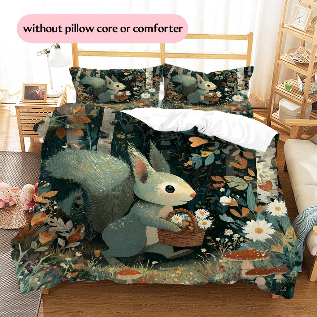Forest Cartoon Animals Pattern Bedding Quilt Set Home Decoration Gift (1 * duvet cover + 2 * pillowcase without core)