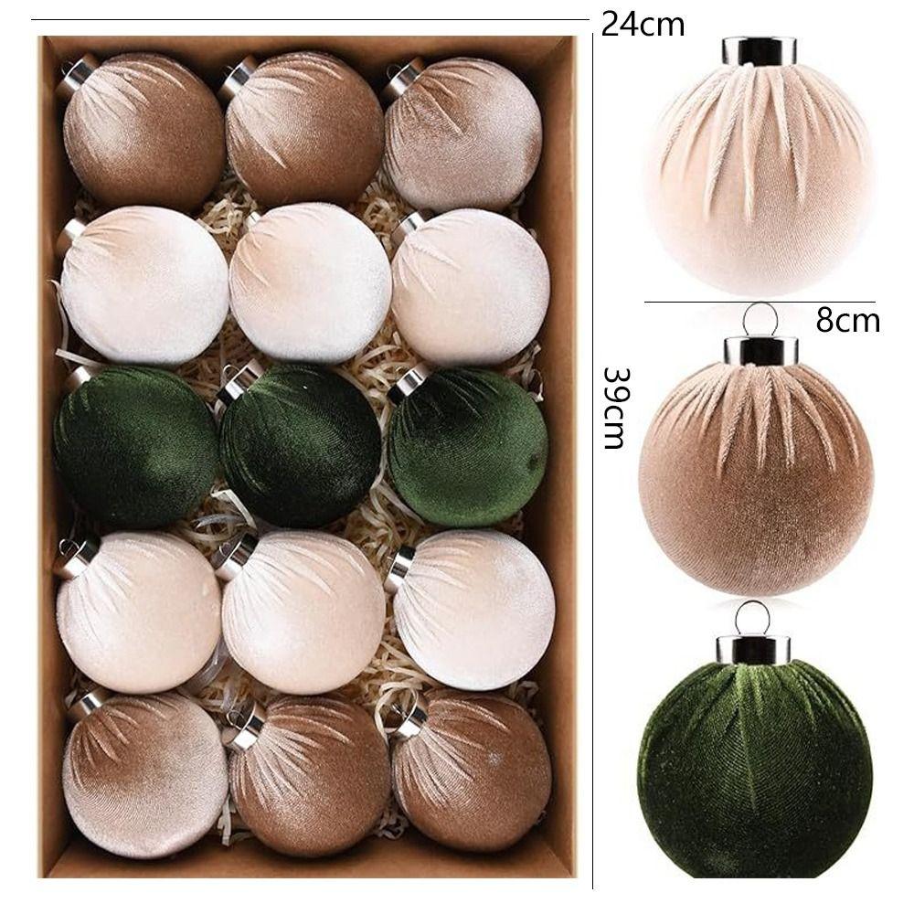 15pcs Flocked Christmas Hanging Decor 8cm Christmas Tree Ball Pendant Home New Year Gifts