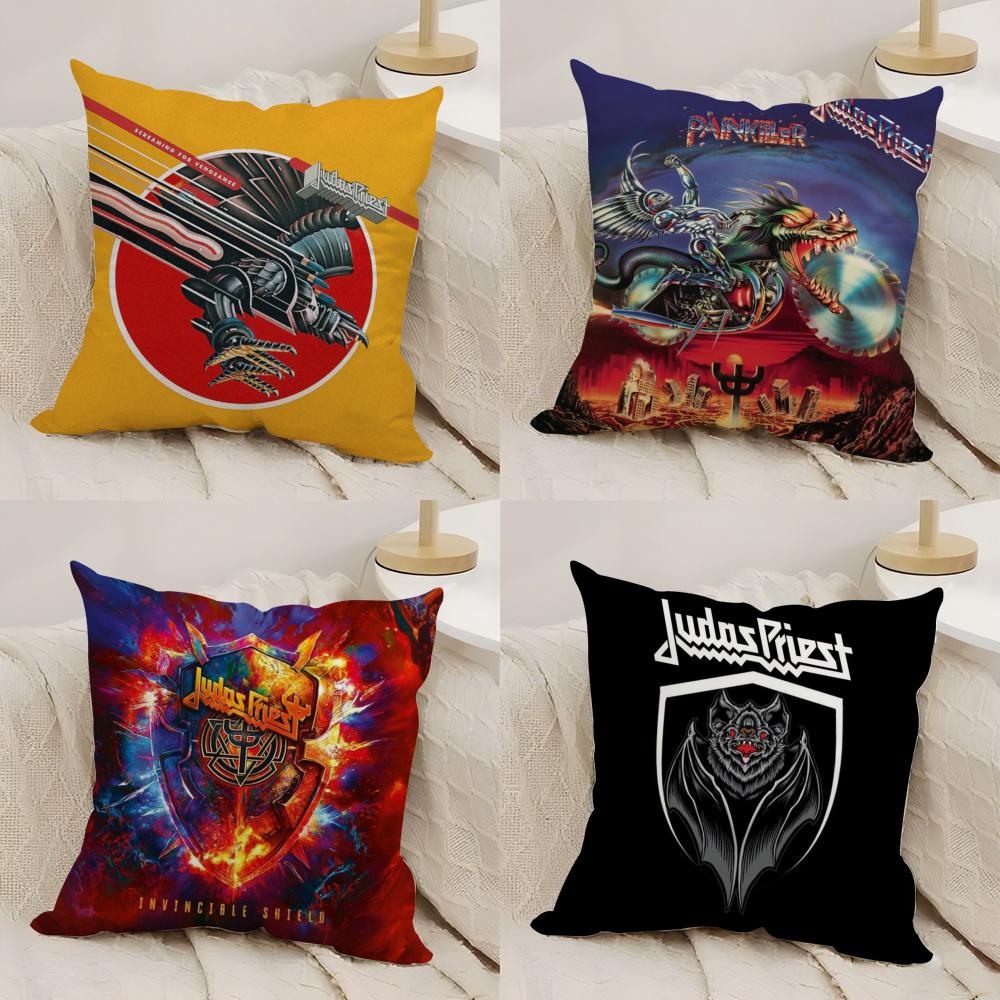 J-Judas P-Priest Cushion Cover Silky Short Plush Double-Sided Printed Pillow Case for Sofa All Seasons Home Decor Gift
