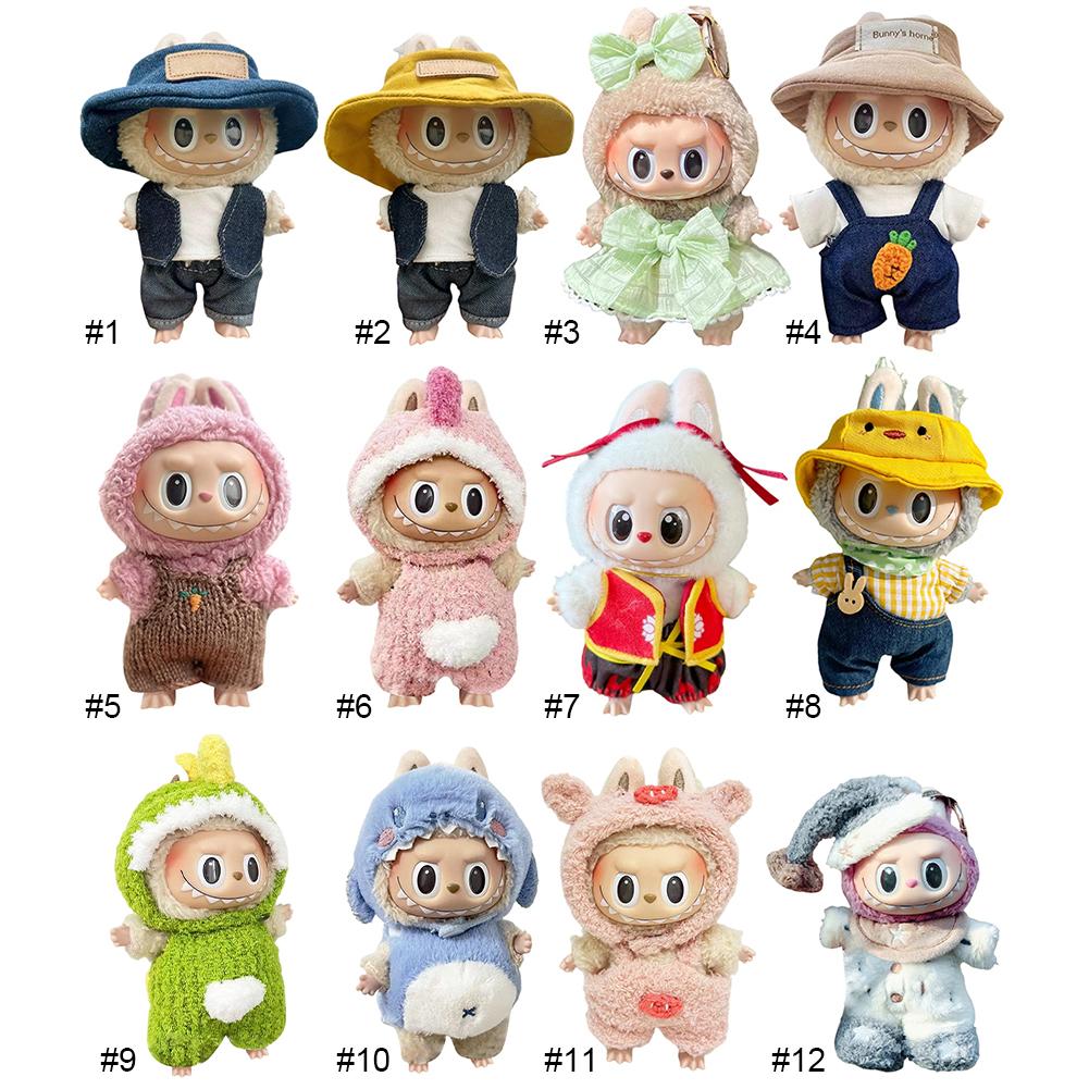 For Labubu 17cm Dolls Clothes Plush Cartoon Set No Doll Doll Outfit Kawaii Dolls Dress Up Skirt Suit DIY Gift for Girls Kids