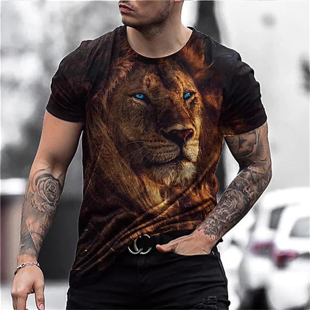 Летняя мужская футболка с 3d короткими рукавами, верхний пуловер «Король леса, лев», одежда в стиле Харадзюку, уличная повседневная винтажная футболка