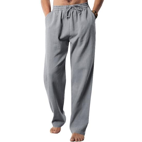 Мужские брюки на шнурке с эластичной резинкой на талии, широкие свободные однотонные брюки полной длины с карманами, повседневные мягкие дышащие мужские спортивные длинные брюки