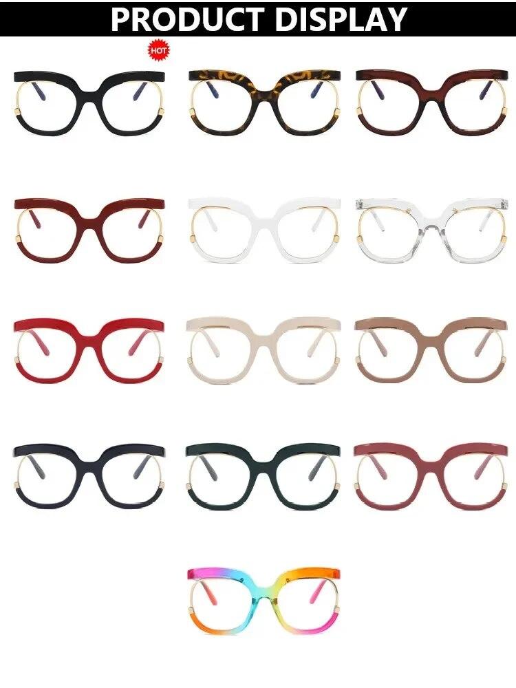 2023 Ins Rainbow Frame Fashion Retro Round Anti Blue Light Women Glasses Vintage Oversized Colourful Frame Clear Eyeglasses
