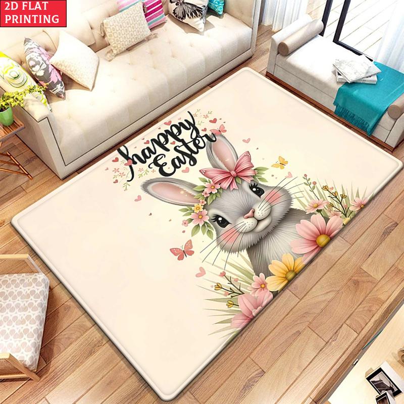 Adorable Easter Bunny Large Room Carpet Non Slip Cartoon Kids Bedroom Living Room Floor Mat Home Decor Children's Play Carpet
