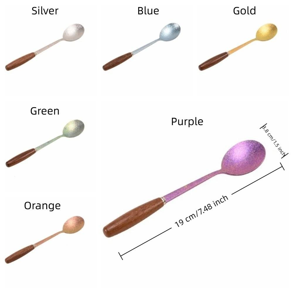 Lightweight Pure Titanium Spoon Non-Rust Corrosion-resistant Watermelon Spoon Wooden Handle Comfortable Grip Dessert Spoon Party