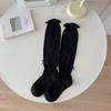 Lace Bow Calf Socks Women'S Solid Color Season Thin Curled Black And White Girl Style Stacking Socks