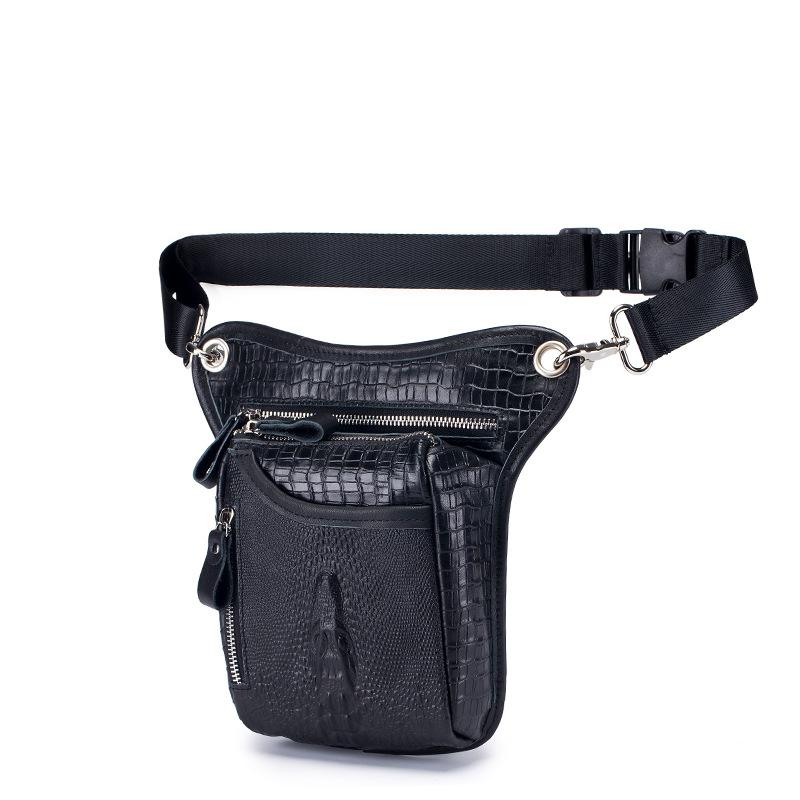 Top-grain Genuine Leather Men's Motorcycle Leg Bag Retro Crocodile Print Genuine Leather Motorcycle Riding Waist Bag