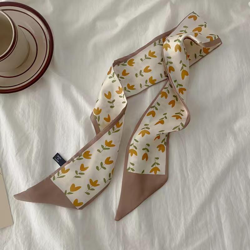 Маленький белый и нежно-зеленый шелковый шарф для женщин, тонкая лента, повязка на голову, резинка для волос, украшение для сумки, длинный