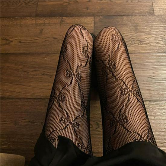 Stylish Black Fishnet Pantyhose with Lace Detail for Women - Autumn/Winter Collection